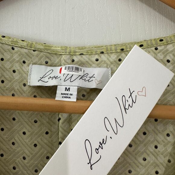 Love, Whit Citron Dot Midi Maxi Dress Womens Tie Waist‎ Green Whitney Port Sz M - Picture 9 of 13